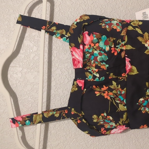 Ixia retro black pink floral spring fling fit and flare sleeveless mini dress - Picture 6 of 12